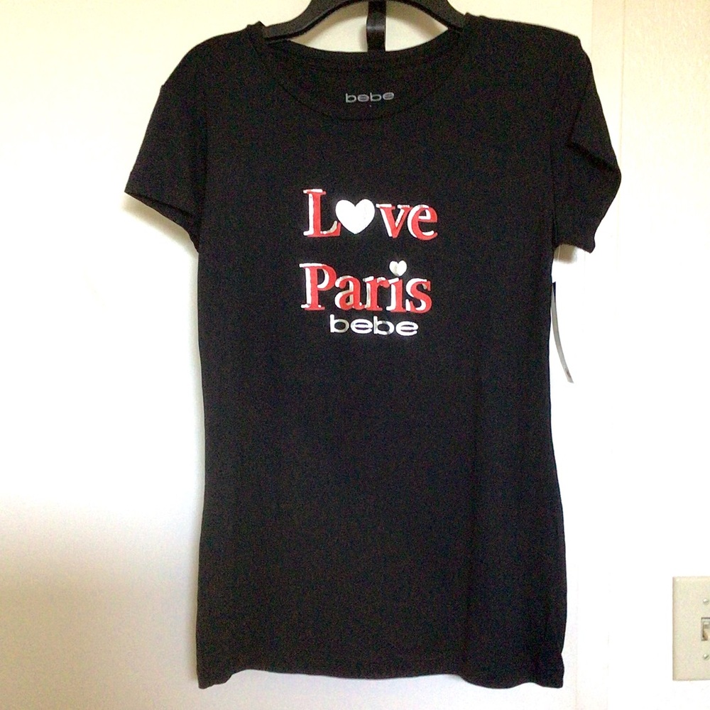 Bebe Black Tee with Love Paris Graphic